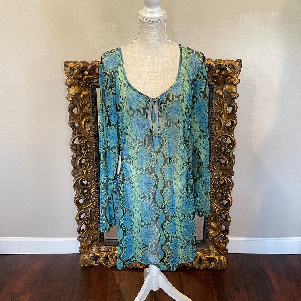 PRETTYLITTLETHING Plus Multi Snake Print Mesh Tie Front Bodycon Dress Size 20